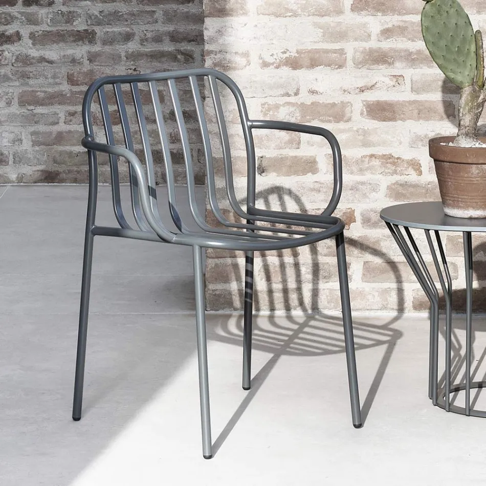 Metal Garden Chair with Armrests Made in Italy 2 Pieces - Simply Viadurini