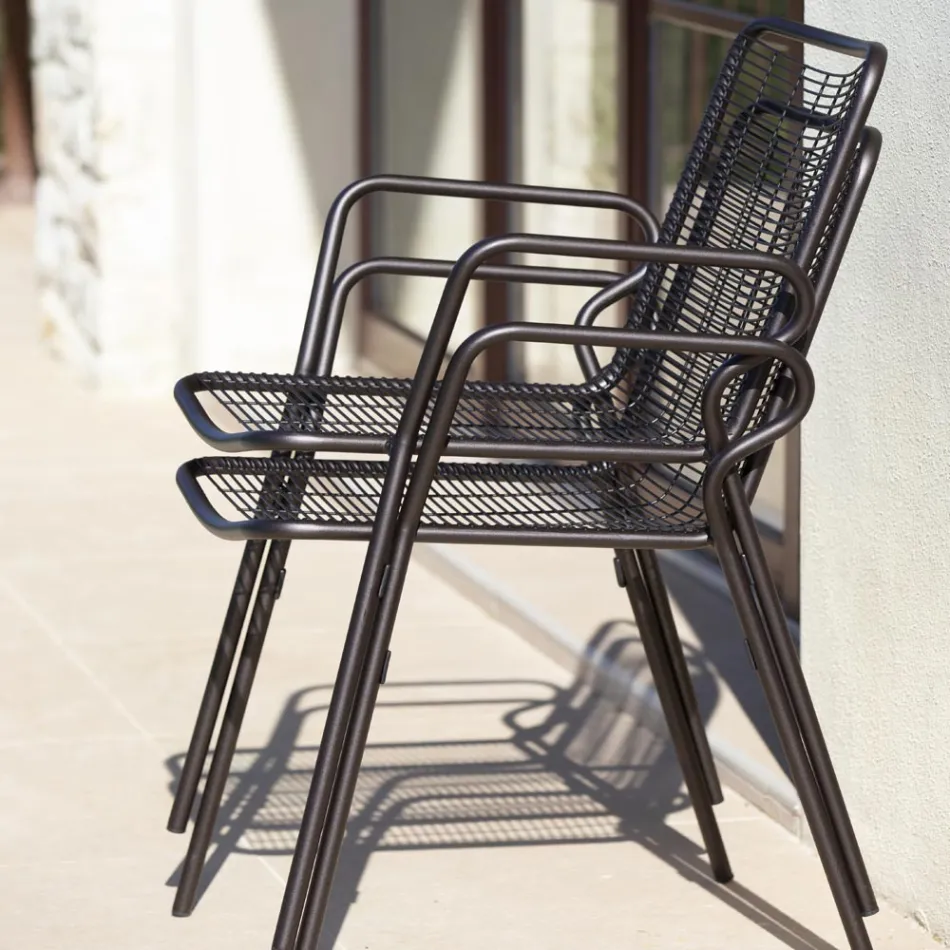 Metal Garden Chair with Armrests Made in Italy 2 Pieces - Vikas Viadurini