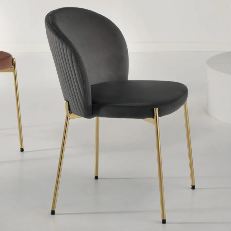 Living Room Chair in Upholstered Velvet and Golden Metal 4 Pieces - Assunta Viadurini