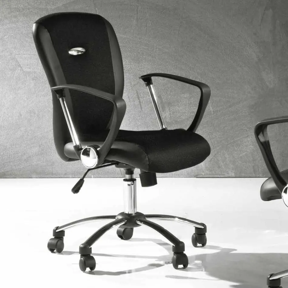 Office Chair with Swivel Wheels in Black and Metal Eco-leather - Amarilda Viadurini