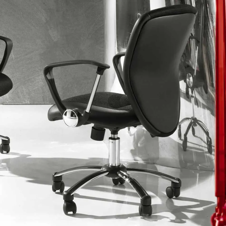 Office Chair with Swivel Wheels in Black and Metal Eco-leather - Amarilda Viadurini