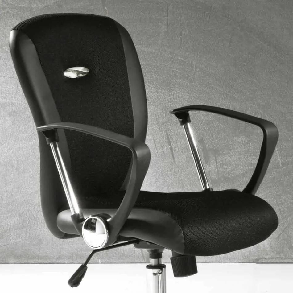 Office Chair with Swivel Wheels in Black and Metal Eco-leather - Amarilda Viadurini