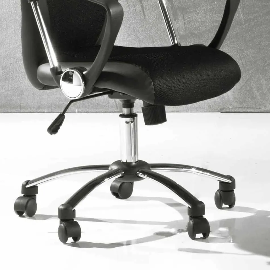 Office Chair with Swivel Wheels in Black and Metal Eco-leather - Amarilda Viadurini
