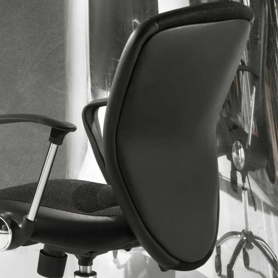 Office Chair with Swivel Wheels in Black and Metal Eco-leather - Amarilda Viadurini