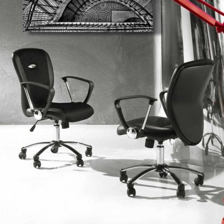 Office Chair with Swivel Wheels in Black and Metal Eco-leather - Amarilda Viadurini