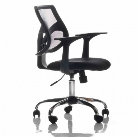 Office Chair with Swivel Wheels in Black Tecnorete and Fabric - Giovanna Viadurini
