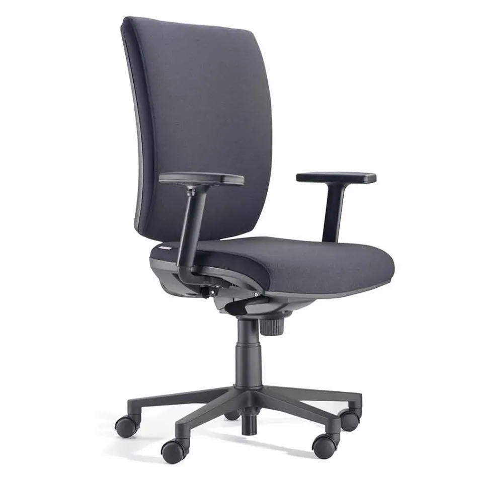 Ergonomic Swivel Office Chair with Armrests in Black Fabric - Macrino Viadurini