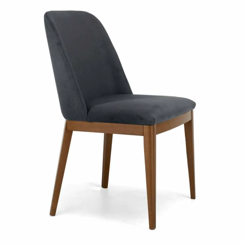 Upholstered Chair with Oak Wood Base Made in Italy - Sebastian Viadurini