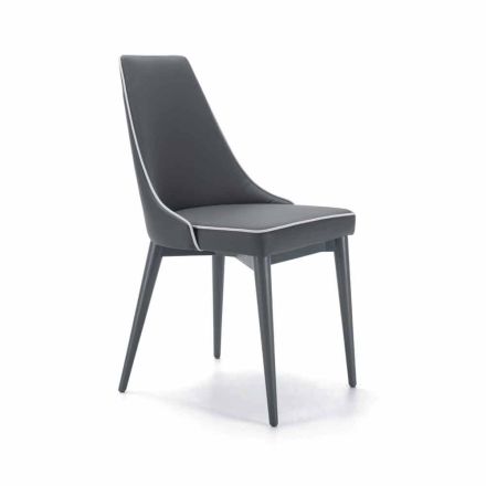 Upholstered Steel Chair and Ecoleather Seat with White Edge - Nirvana Viadurini