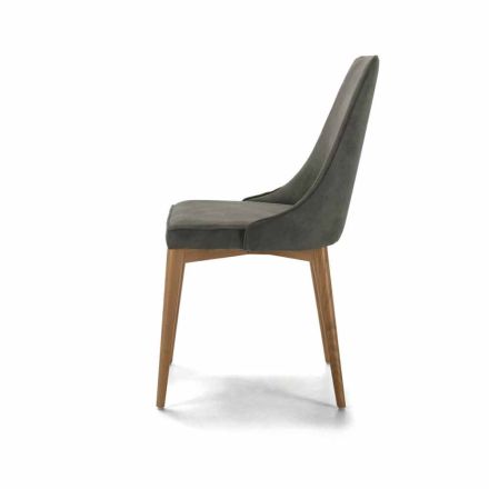 Upholstered Kitchen Chair with Wooden Base Made in Italy - Nirvana Viadurini
