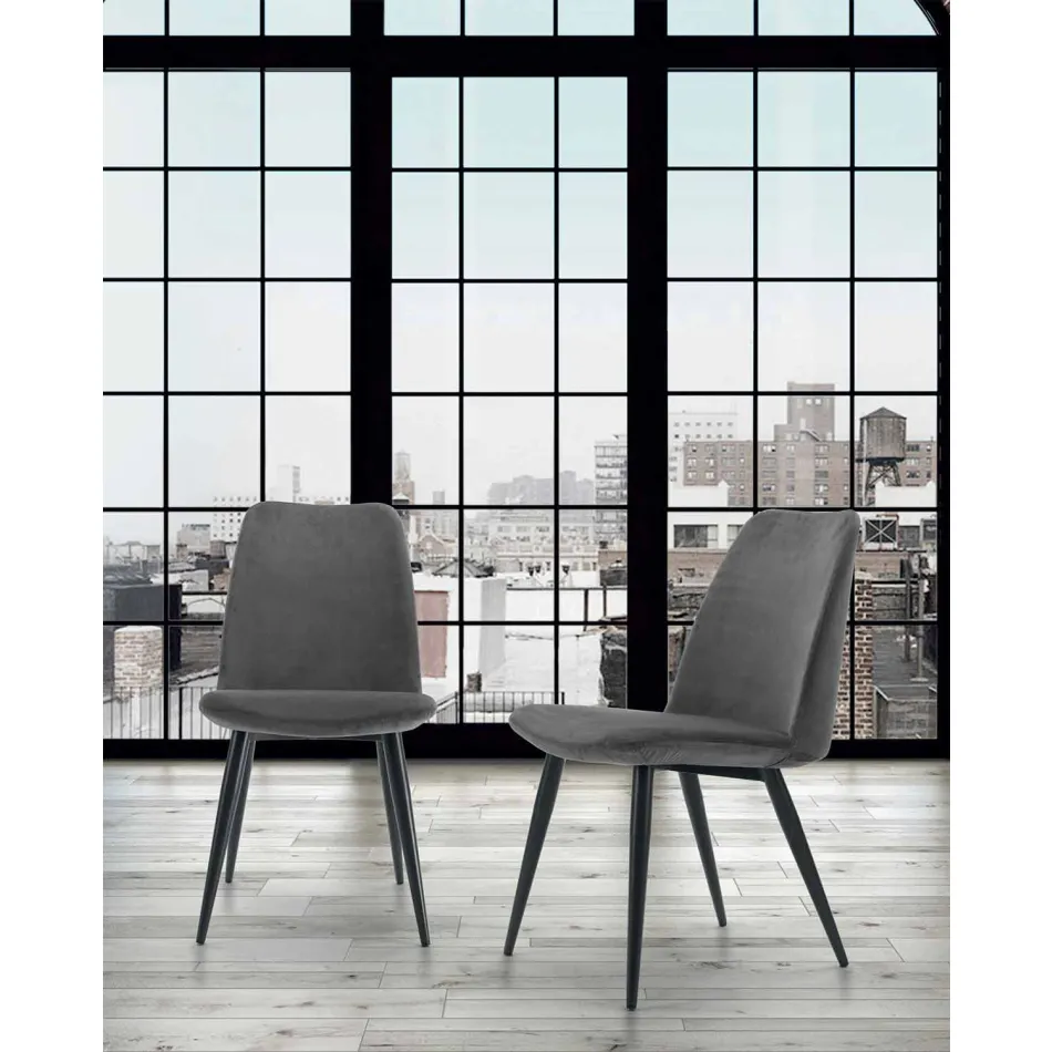 Upholstered Dining Room Chair with Lacquered Steel Base - Grain Viadurini