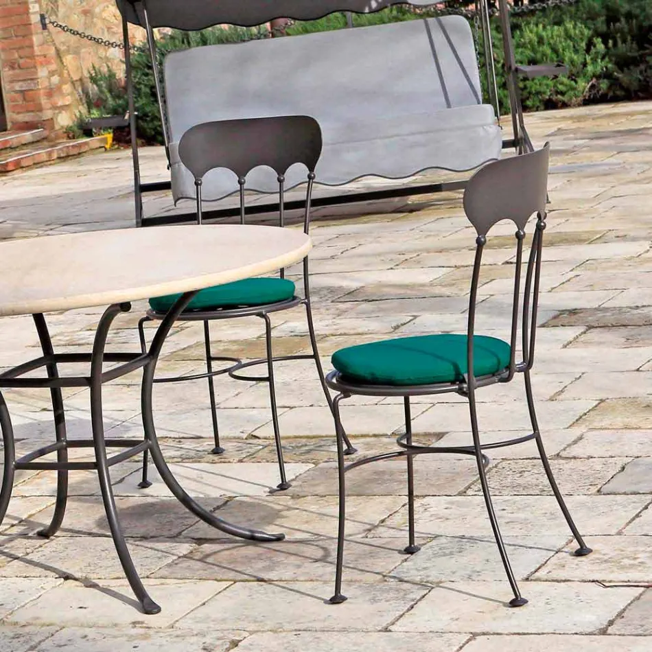 Stackable Outdoor Iron Chair with Cushion Made in Italy 2 Pieces - Allegra Viadurini