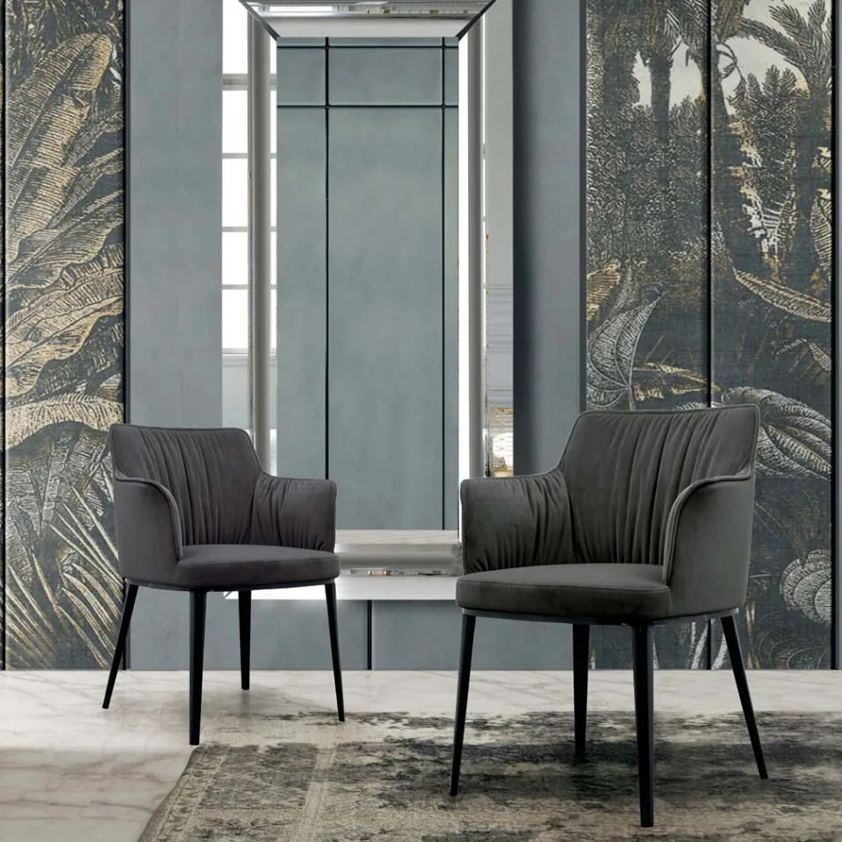 Steel Chair with Seat Covered in Velvet Made in Italy - Arisa Viadurini