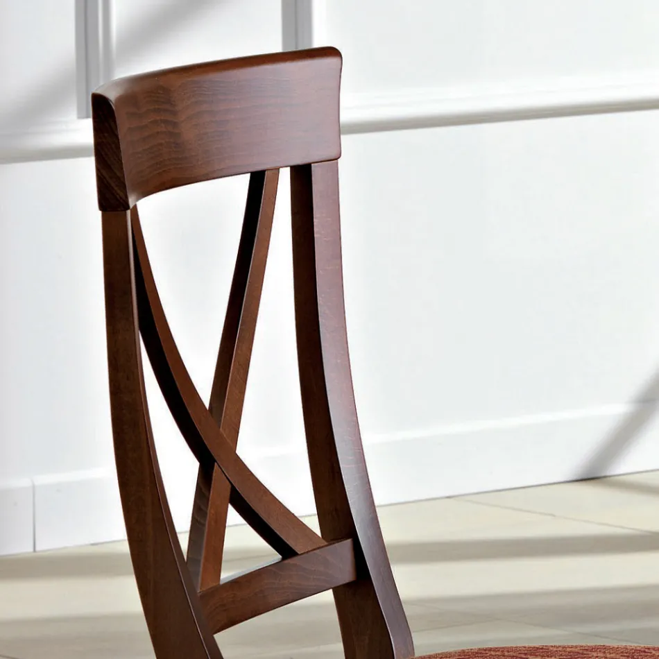 Chair in Wood and Fabric Classic Design Crossed Backrest - Debussy Viadurini