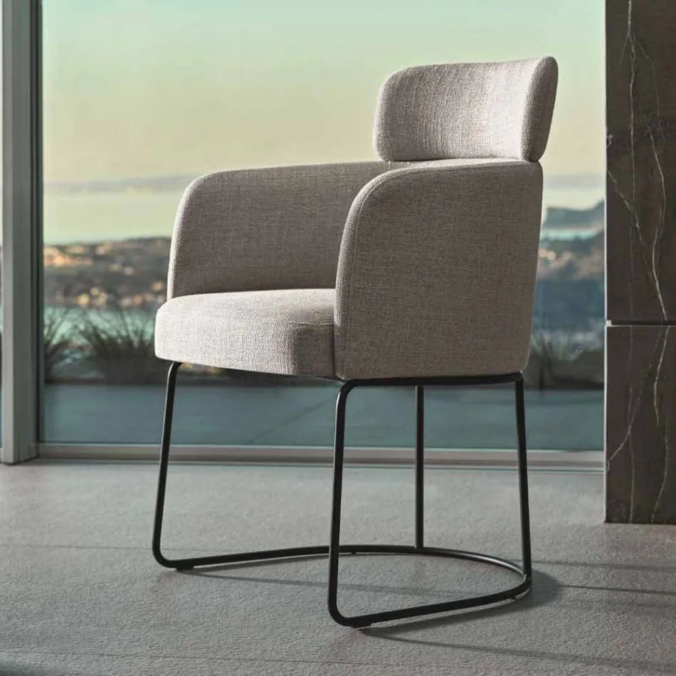 Fabric Chair with Luxury Black Metal Structure Made in Italy - Cocoa Viadurini