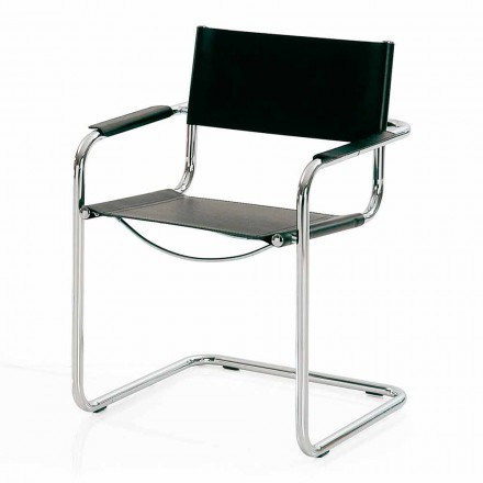 Chair for Conference Room or Meeting Room in Black Leather and Metal - Cirillo Viadurini