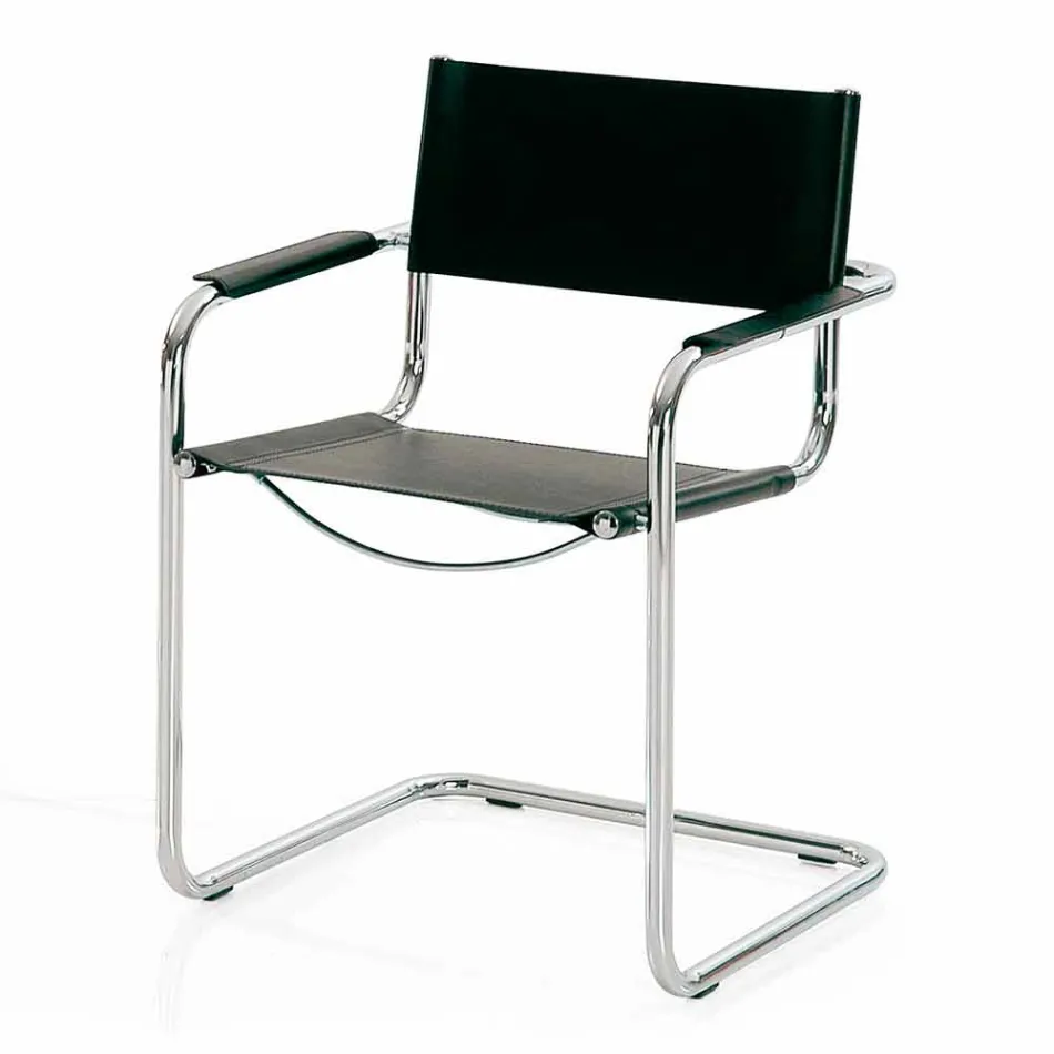 Chair for Conference Room or Meeting Room in Black Leather and Metal - Cirillo Viadurini