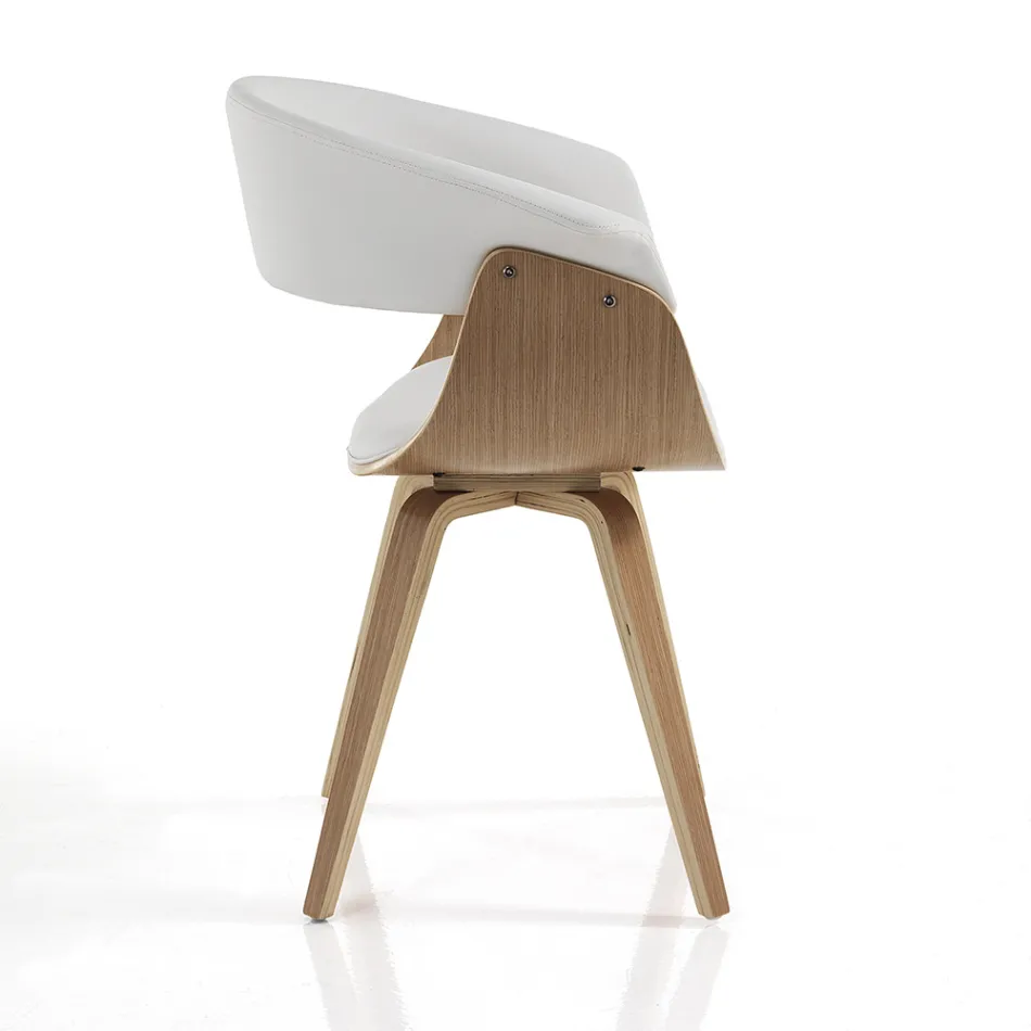 Dining Room Chair in Synthetic Leather and Plywood - Nubea Viadurini