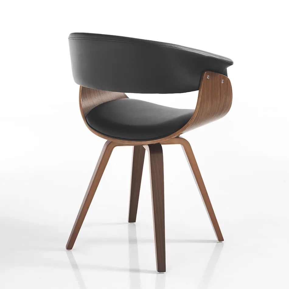 Dining Room Chair in Synthetic Leather and Plywood - Nubea Viadurini