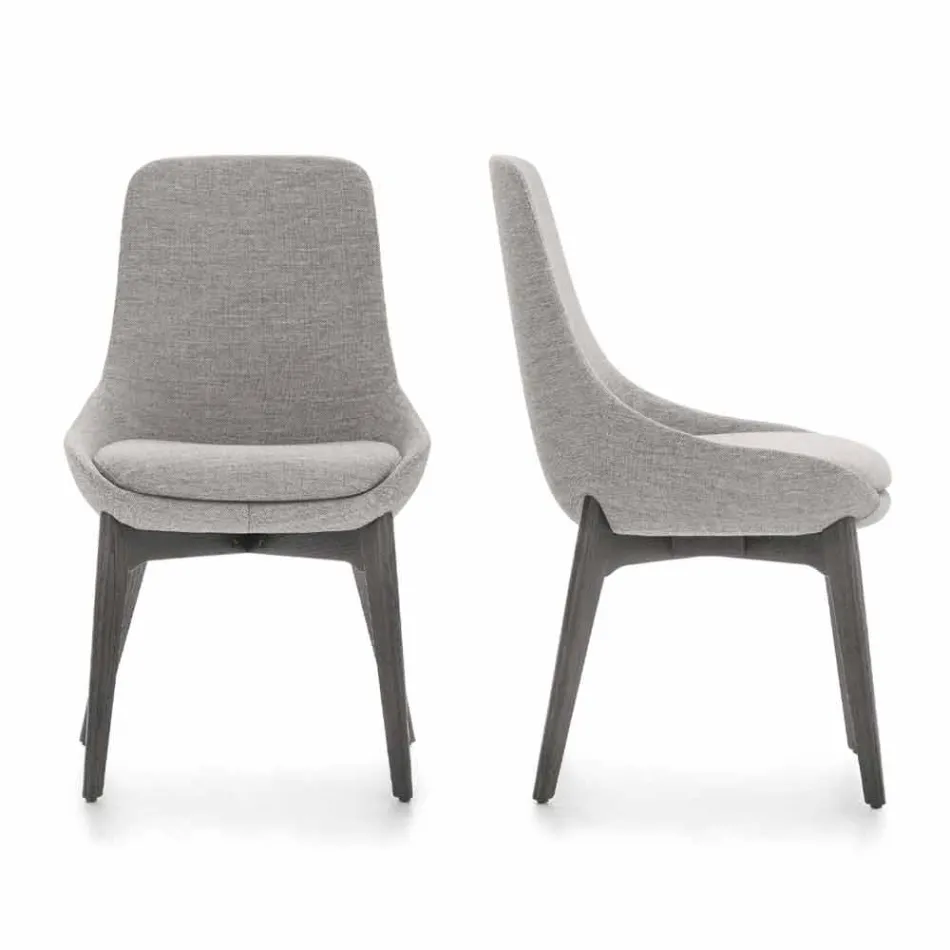 Fabric Dining Room Chair with Wooden Base Made in Italy - Coconut Viadurini