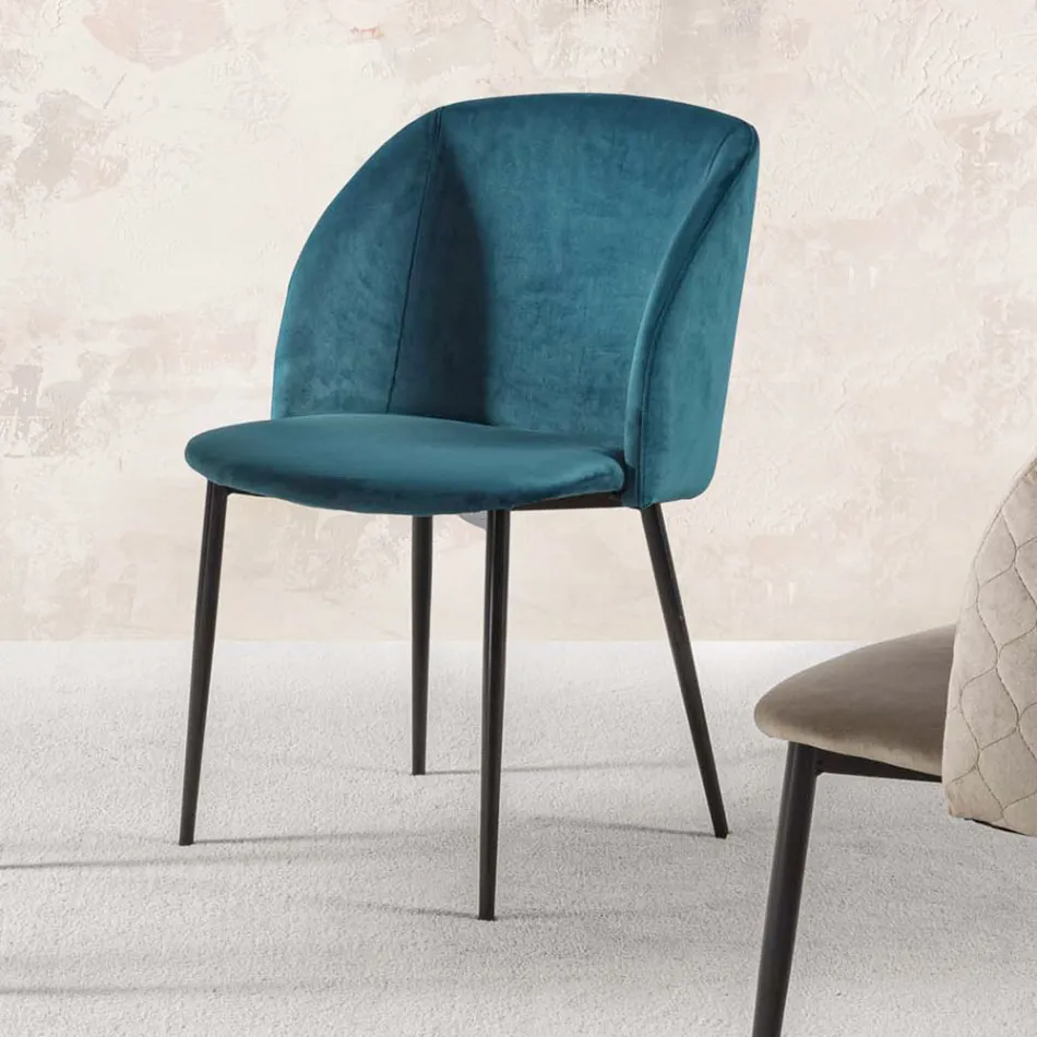 Dining Room Chair in Velvet with Black Metal Legs, 4 Pieces - Hanna Viadurini