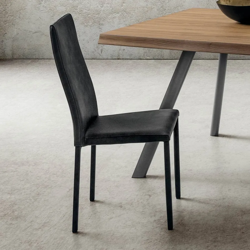 Dining Room Chair Upholstered in Eco-Leather Made in Italy, 2 Pieces - Belgian Viadurini