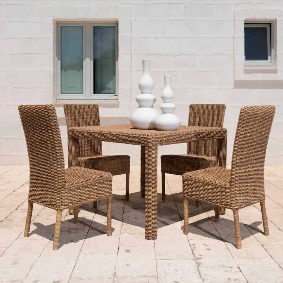 Outdoor Dining Chair in Woven Synthetic Rattan and Fabric, 2 Pieces - Yves Viadurini