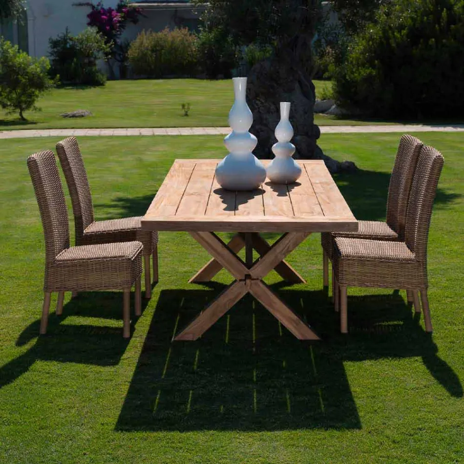 Outdoor Dining Chair in Woven Synthetic Rattan and Fabric, 2 Pieces - Yves Viadurini