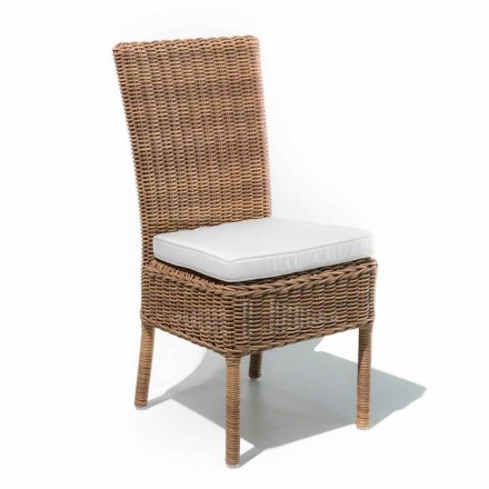 Outdoor Dining Chair in Woven Synthetic Rattan and Fabric, 2 Pieces - Yves Viadurini