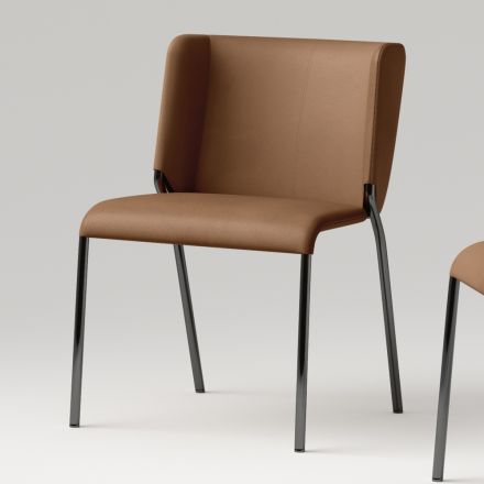 Dining Room Chair with Seat Covered in Leather Made in Italy - Giulia Viadurini