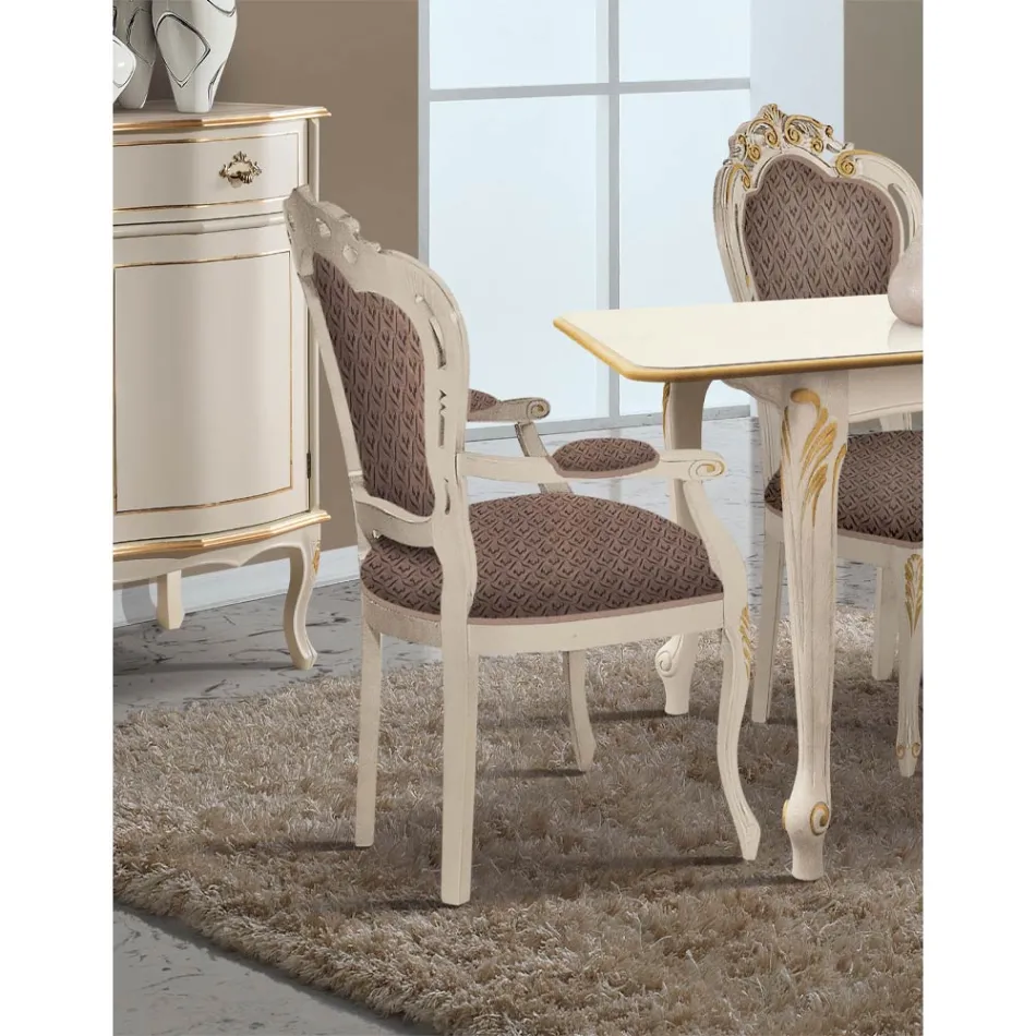 Dining Room Chair in White Wood and Fabric Made in Italy - Majesty Viadurini