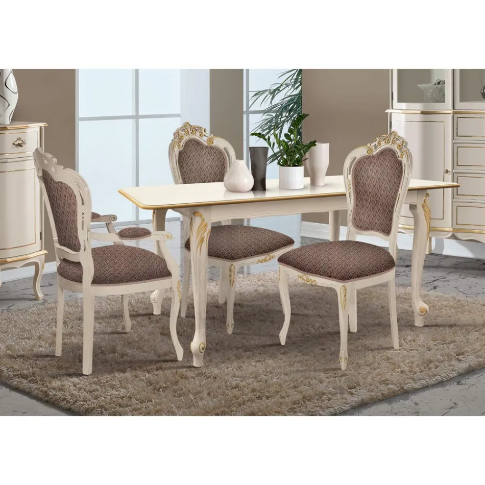 Dining Room Chair in White Wood and Fabric Made in Italy - Majesty Viadurini
