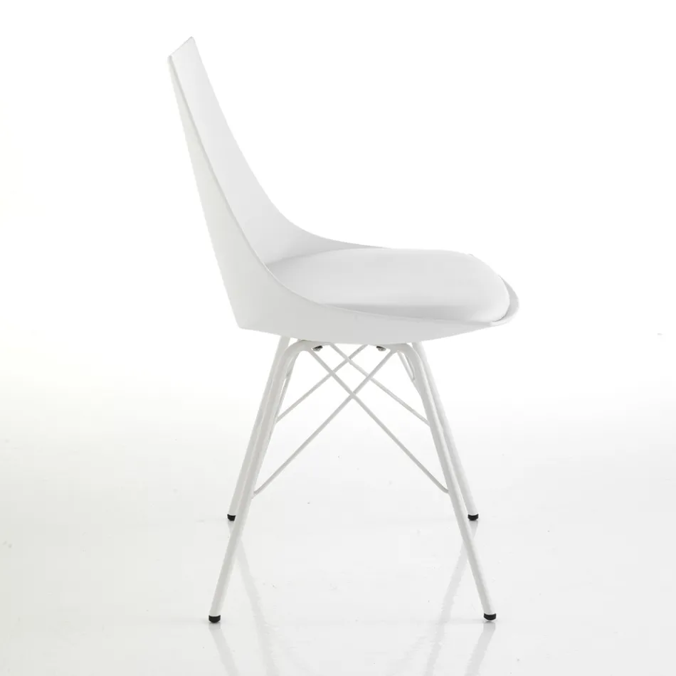 Dining Room Chair in Leather, Polypropylene and Metal 2 Pieces - Renella Viadurini