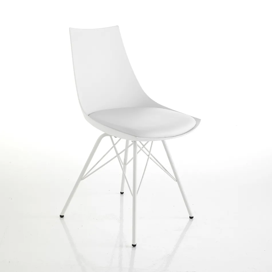 Dining Room Chair in Leather, Polypropylene and Metal 2 Pieces - Renella Viadurini
