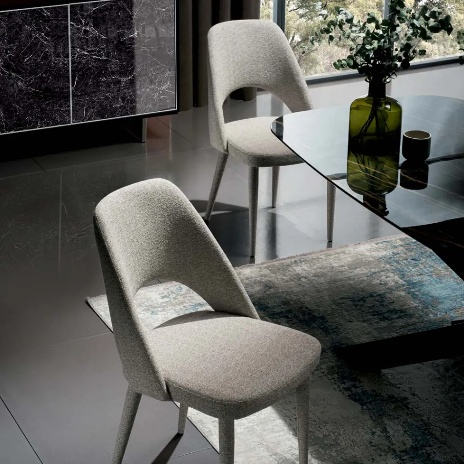 Fabric Dining Room Chair Made in Italy 4 Pieces - Lorenza Viadurini