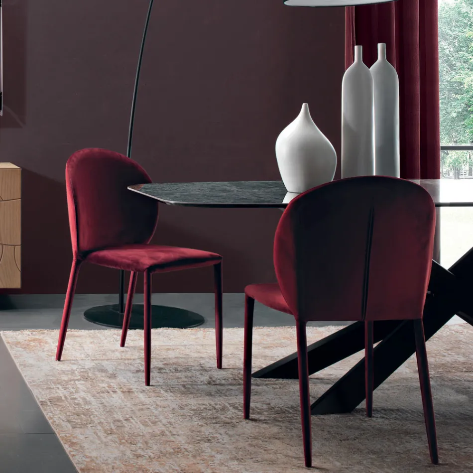 Dining Room Chair Upholstered in Velvet Made in Italy 4 Pieces - Victory Viadurini