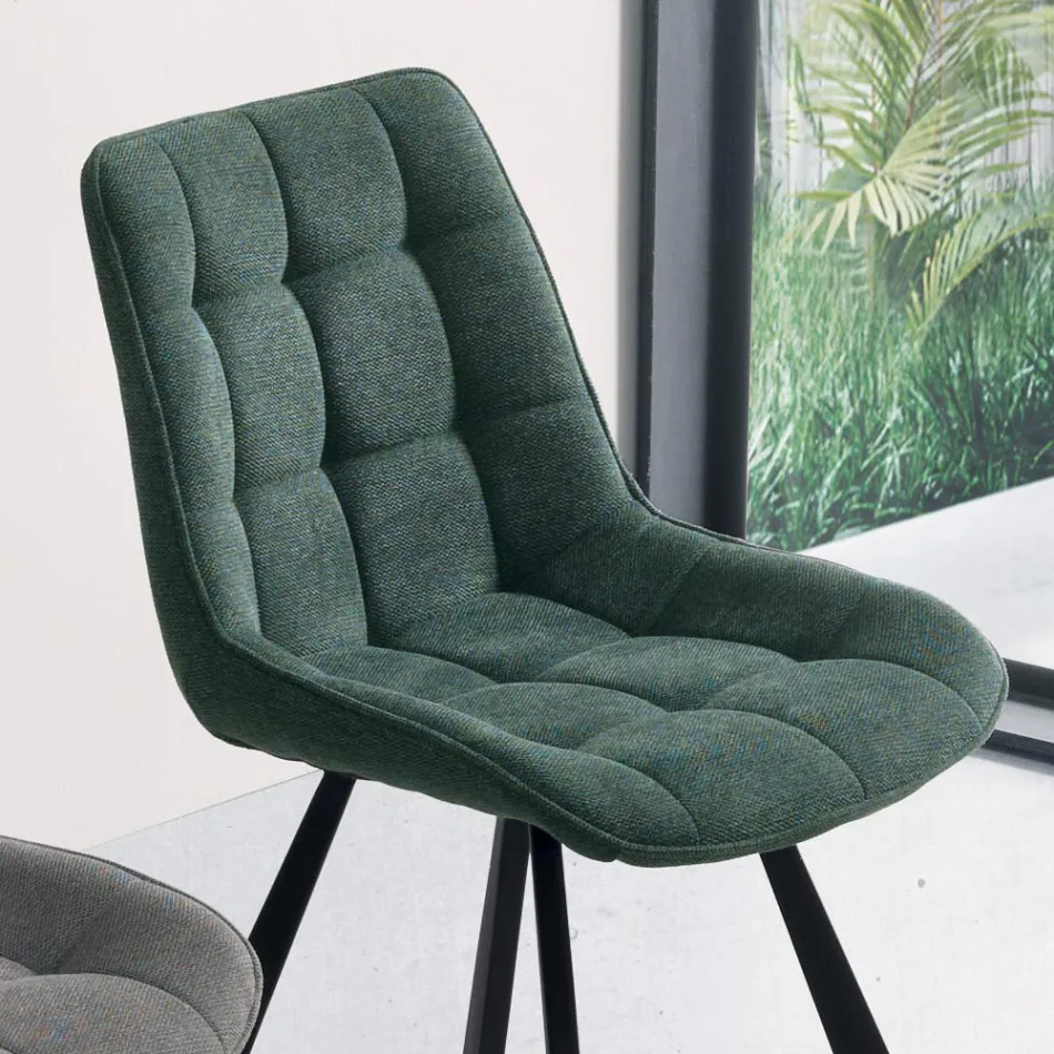 Living Room Chair in 4-Piece Checked Patterned Upholstered Fabric - Raggia Viadurini