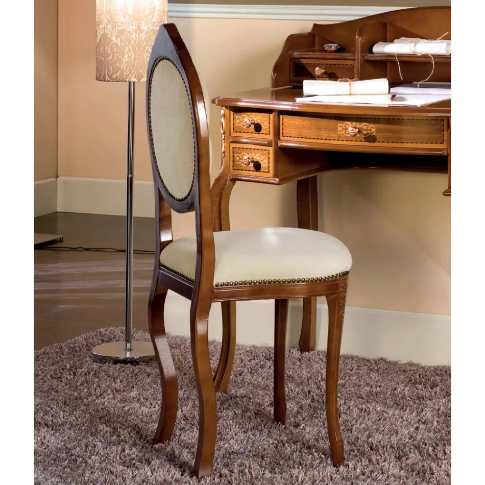 Classic Style Chair in Upholstered Walnut Wood Made in Italy - Elegant Viadurini