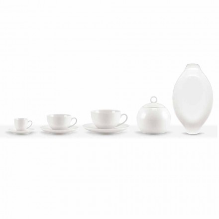 Set of 18 Coffee and Tea Cups with Sugar Bowl and Porcelain Tray - Lucerne Viadurini