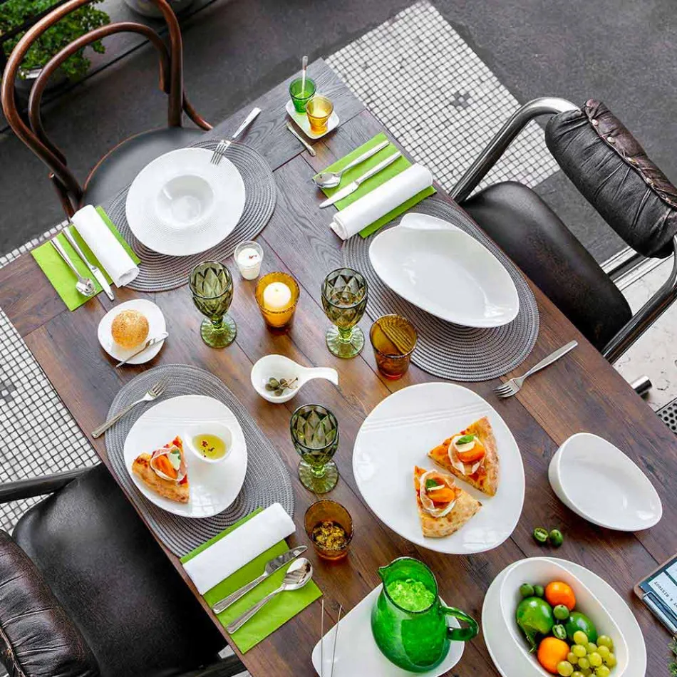 Aperitif Service 12 Pieces Modern White Porcelain Design Plates - Nalah Viadurini
