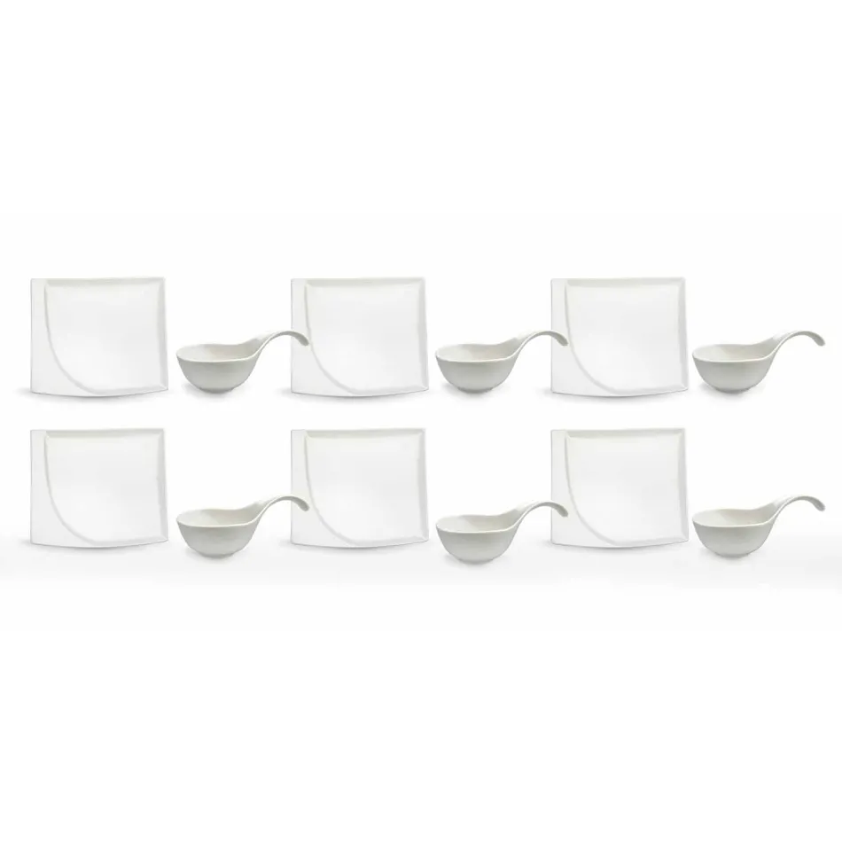 Aperitif Service 12 Pieces Modern White Porcelain Design Plates - Nalah Viadurini