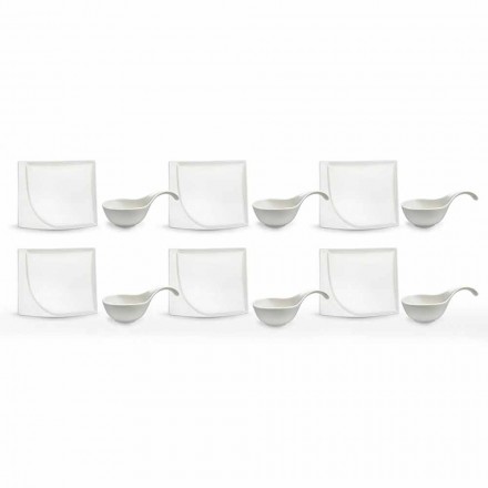 Aperitif Service 12 Pieces Modern White Porcelain Design Plates - Nalah Viadurini