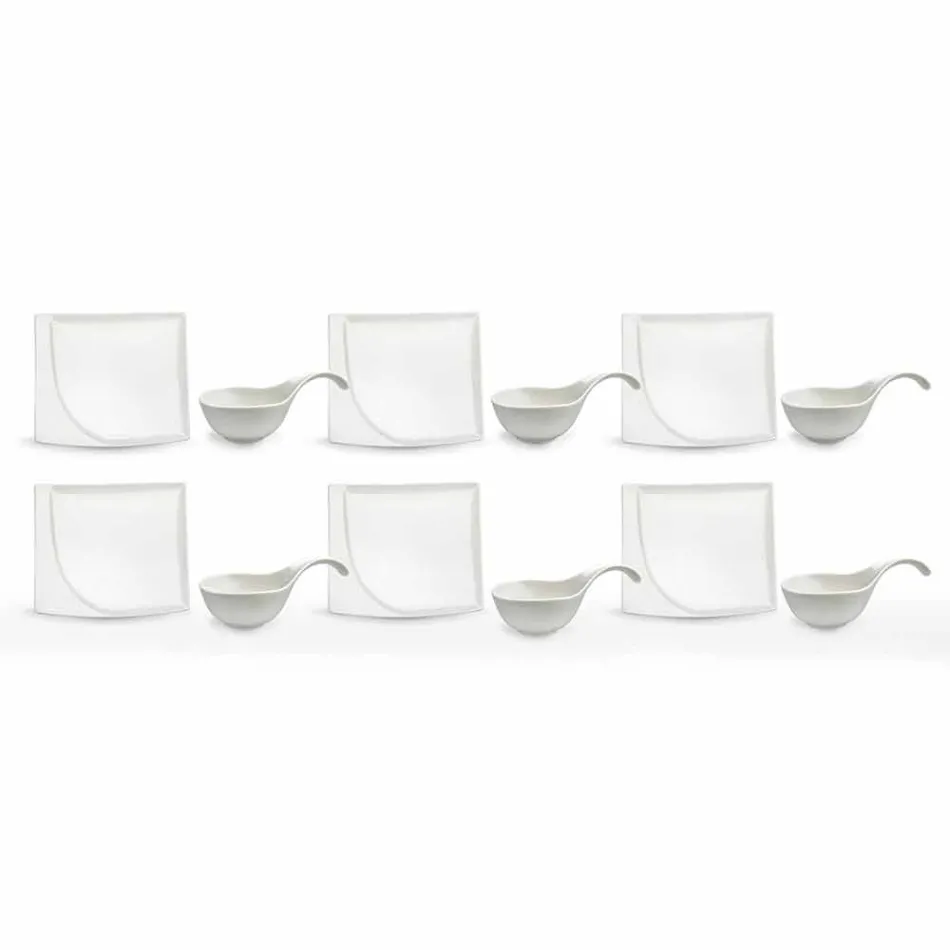 Aperitif Service 12 Pieces Modern White Porcelain Design Plates - Nalah Viadurini