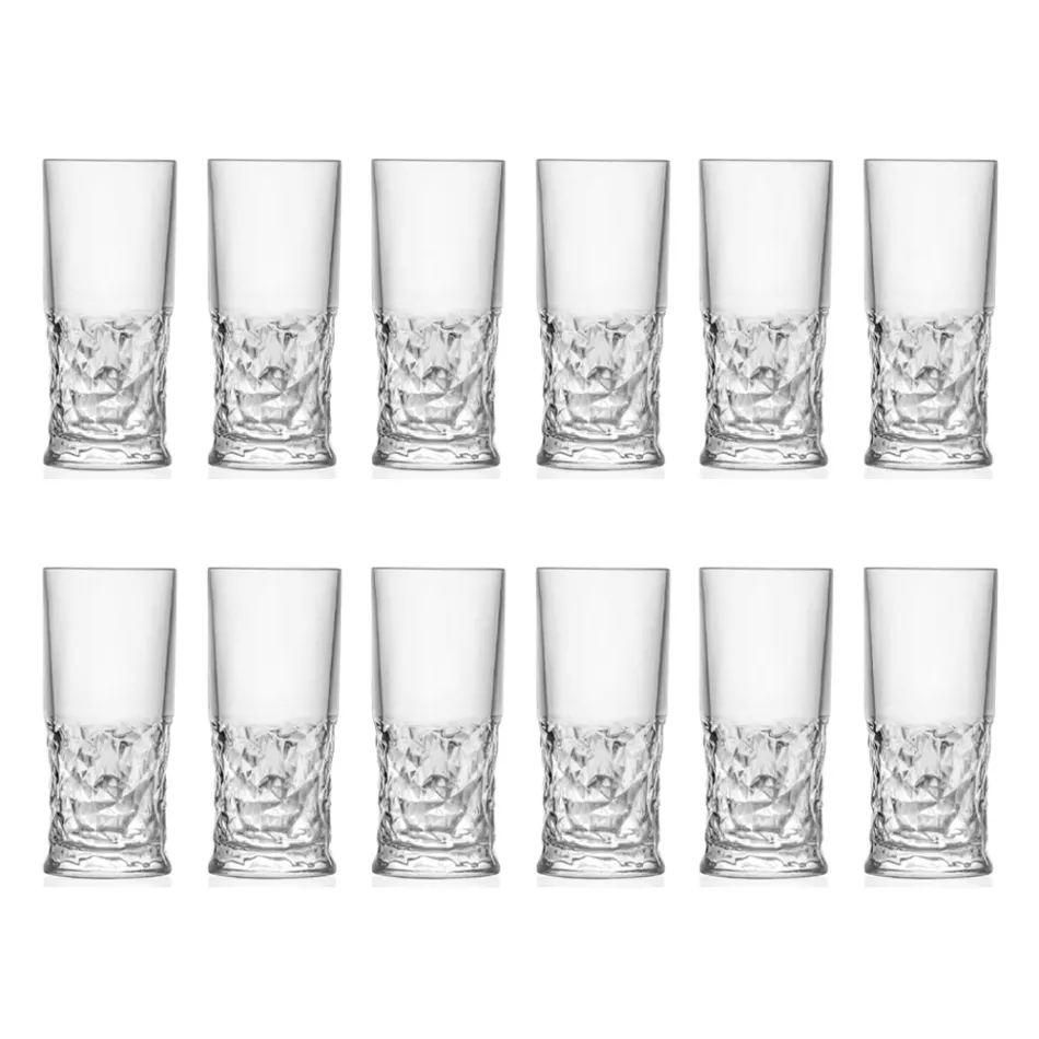 Highball Glasses Set in Eco Crystal Square Decoration 12 Pcs - Ritmo Viadurini