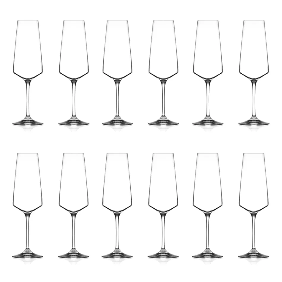 Wine Flute Set in Ecological Minimal Crystal 12 Pcs - Etera Viadurini
