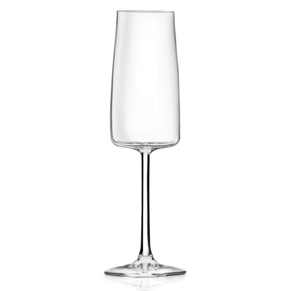 Italian Minimal Eco Crystal Flute Goblet Set 12 Pcs - Primordio Viadurini