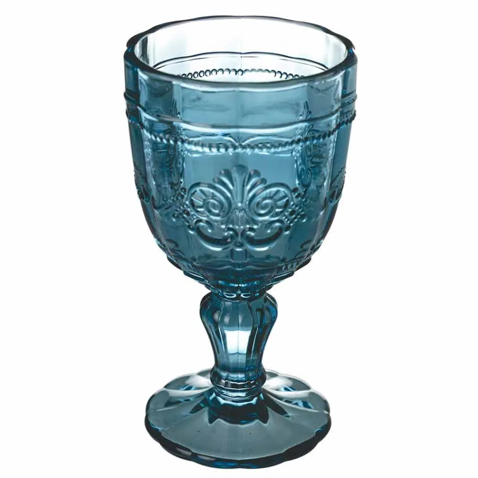 Colored Wine Goblet Set in Glass and Oriental Style Decoration 12 Pieces - Screw Viadurini