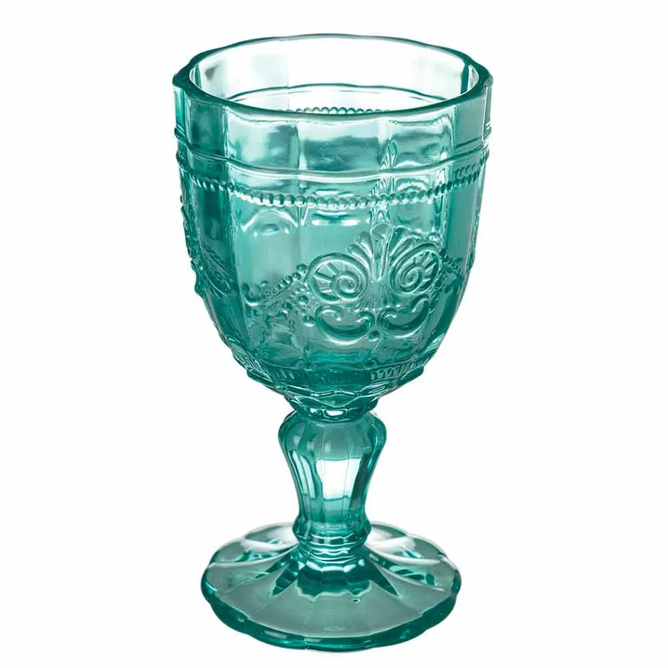 Colored Wine Goblet Set in Glass and Oriental Style Decoration 12 Pieces - Screw Viadurini
