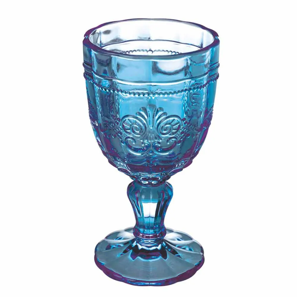 Colored Wine Goblet Set in Glass and Oriental Style Decoration 12 Pieces - Screw Viadurini