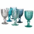 Colored Wine Goblet Set in Glass and Oriental Style Decoration 12 Pieces - Screw Viadurini